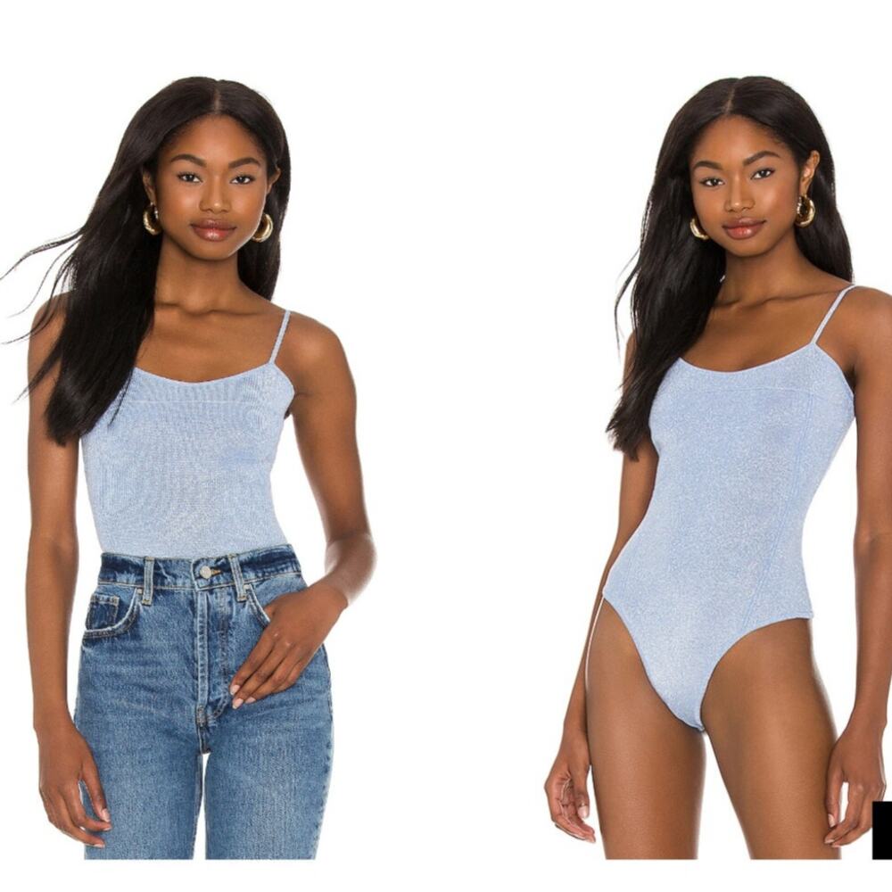 superdown Sparkly Blue Mari Knit Bodysuit Size Small Icy Blue